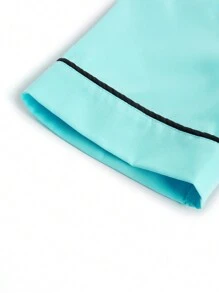 TaskEZ Women's V-Neck Short Sleeve Contrast Color Double Pockets Fashionable Casual Scrub Tops Nurse/Doctor Work Uniforms Top, Health Check Surgical Uniforms Top For Women Solid Colors Pet Grooming Work Uniforms Scrub Tops Nutritionist Work Short Sleeves Lab Work Top, Multi-Pockets Functional Work Functional Women's Top Can Be Worn On Christmas - Mint Blue - View 3