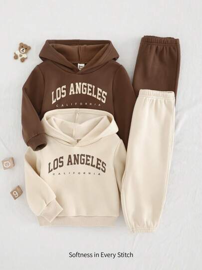 Cozy Pixies 4pcs Baby Boy Letter Print Hoodie Sweatshirt And Drawstring Pants Set Chic Outfits For Autumn/Winter