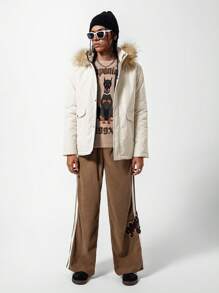 Teen Boys' Winter Hooded  Coat With Furry Collar