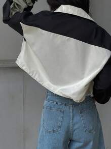 DAZY 女式撞色块正面拉链字母印花休闲夹克 - 彩色 - 查看 7