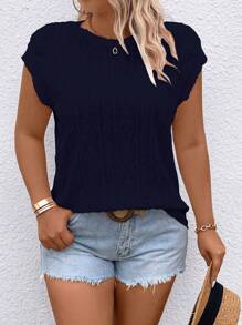 SHEIN LUNE Plus Size Solid Color Crew Neck Short Sleeve Simple T-Shirt, Casual Daily Wear