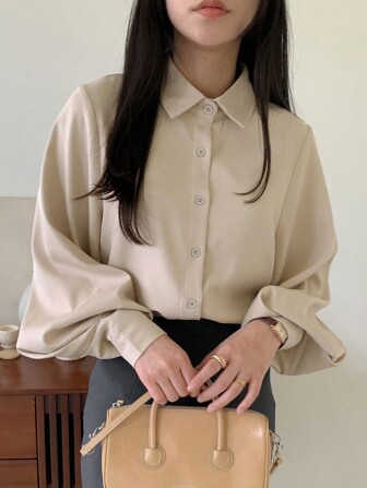 DAZY Schlichte Knopfleiste Langarm einfaches Lässig Hemd, Herbstkleidung