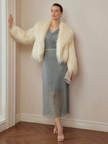 MOTF PREMIUM V-NECK RUCHED FRONT PLISSE DRESS WITHOUT CHAIN BELT