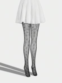 SHEIN ICON 1 Cặp tất ren ngôi sao gợi cảm dễ thương dành cho nữ, thích hợp mặc thường ngày và dự tiệc - màu đen - Xem 5