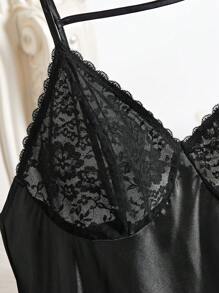 Plus Size Backless Lace-Illusion Faux Silk Dress