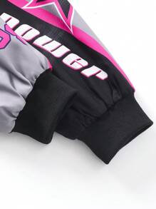 SHEIN Sparklyn Digital Print Zip-Up Jacket For Tween Girl, Casual Vacation,Holiday,Summer,Travel