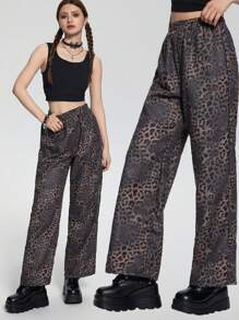 SHEIN Explorewe 青少年女孩休闲时尚厚豹纹街头潮流裤子 - 彩色 - 查看 1