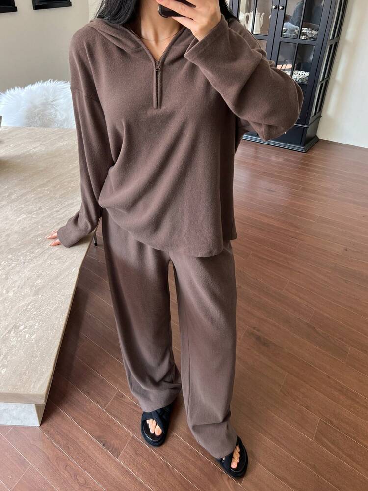 Relaxed Fit Hooded Lounge Set, Made Of Brushed Fabric Fall,Winter Pajama, Cozy Outfit Clothes