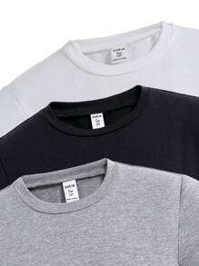 SHEIN 3-teiliges Set von Lässig-Strick T-Shirts in mehreren Farben für Teenager Mädchen - Verschiedenfarbig - Übersicht 4