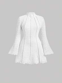 SHEIN MOD Plus Size Women's White Flared Sleeve Short Dress,Graduation Dress - White - View 1