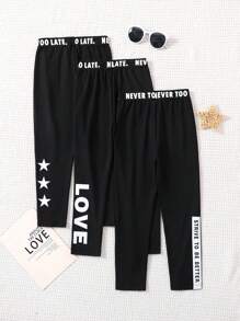 SHEIN Casual legging met letterprint voor jonge meisjes, dagelijks gebruik