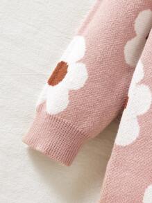 SHEIN Newborn Baby Girl Cute Floral Print Pink Footed Romper, Autumn & Winter