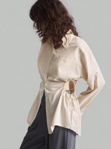 Ontre Blusa de mujer con cordón en la cintura y diseño calado, conjunto de regreso a la escuela de otoño/invierno