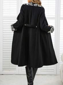 EMERY ROSE Damen Leopardenmuster Fluffy Patchwork Lange Ärmel Lange Wolljacke, Herbst Winter