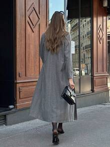 Pariaura 女士休闲翻领人字纹长款大衣秋季 - 黑色 - 查看 2