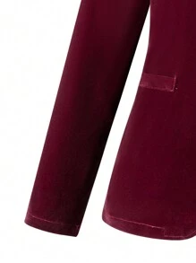 SHEIN 2 件套青少年男孩绅士西装，长袖夹克，翻领和色块，裤子，优雅正式礼服，适合生日派对、婚礼、毕业典礼、圣诞节、万圣节 - 酒紅色 - 查看 4