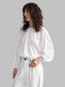 Ontre White Ruffled Sleeves, Round Collar, Elegant Women's Shirt, Fashionable And Simple Design, Easy To Match And Show Elegant - White - View 1