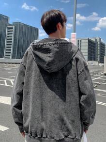 Manfinity Hypemode Áo khoác denim trùm đầu bằng vải nỉ màu xám dành cho nam - Màu xám đen - Xem 2