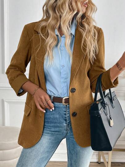 Chiquease 棕色翻领仿口袋装饰西装外套
