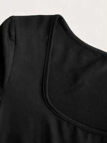 SHEIN EZwear 纯色长袖连体裤，休闲，春秋 - 黑色 - 查看 4