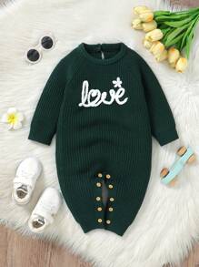 Bộ đồ liền thân dệt kim thêu chữ thường ngày cho bé gái, mùa thu - màu xanh lá - Xem 3