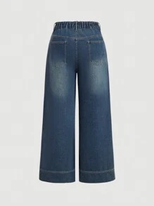 SHEIN MOD Plus Size Casual Loose Retro Wide Leg Jeans, Blue - Dark Wash - View 2