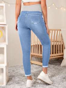 SHEIN Maternity High Waisted Color Block Skinny Jeans