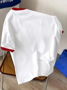 Manfinity Joysei Men's Plus Size Colorblock Round Neck Short Sleeve Letter Print Casual T-Shirt - White - View 2