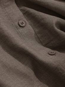 DAZY 女士纯色纽扣前开襟衬衫和阔腿裤两件套，带口袋，家居休闲套装 - 咖啡棕 - 查看 7