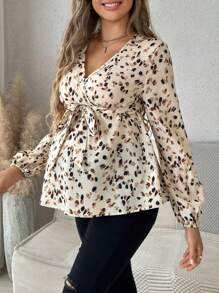 SHEIN 孕妇系带长袖全身印花休闲孕妇上衣