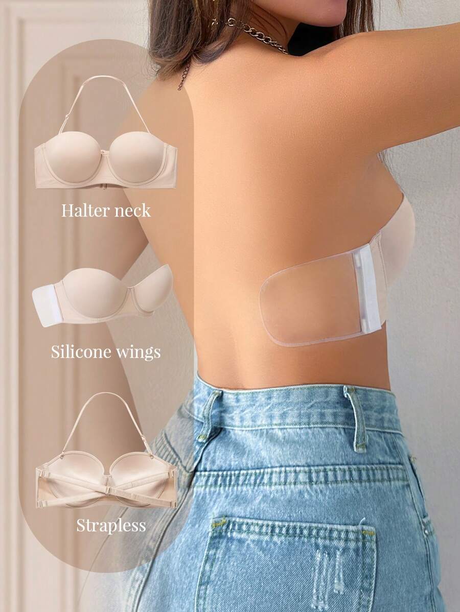 Women's Adjustable Hook-And-Loop Front Closure Seamless Bra With Underwire - Apricot - View 1