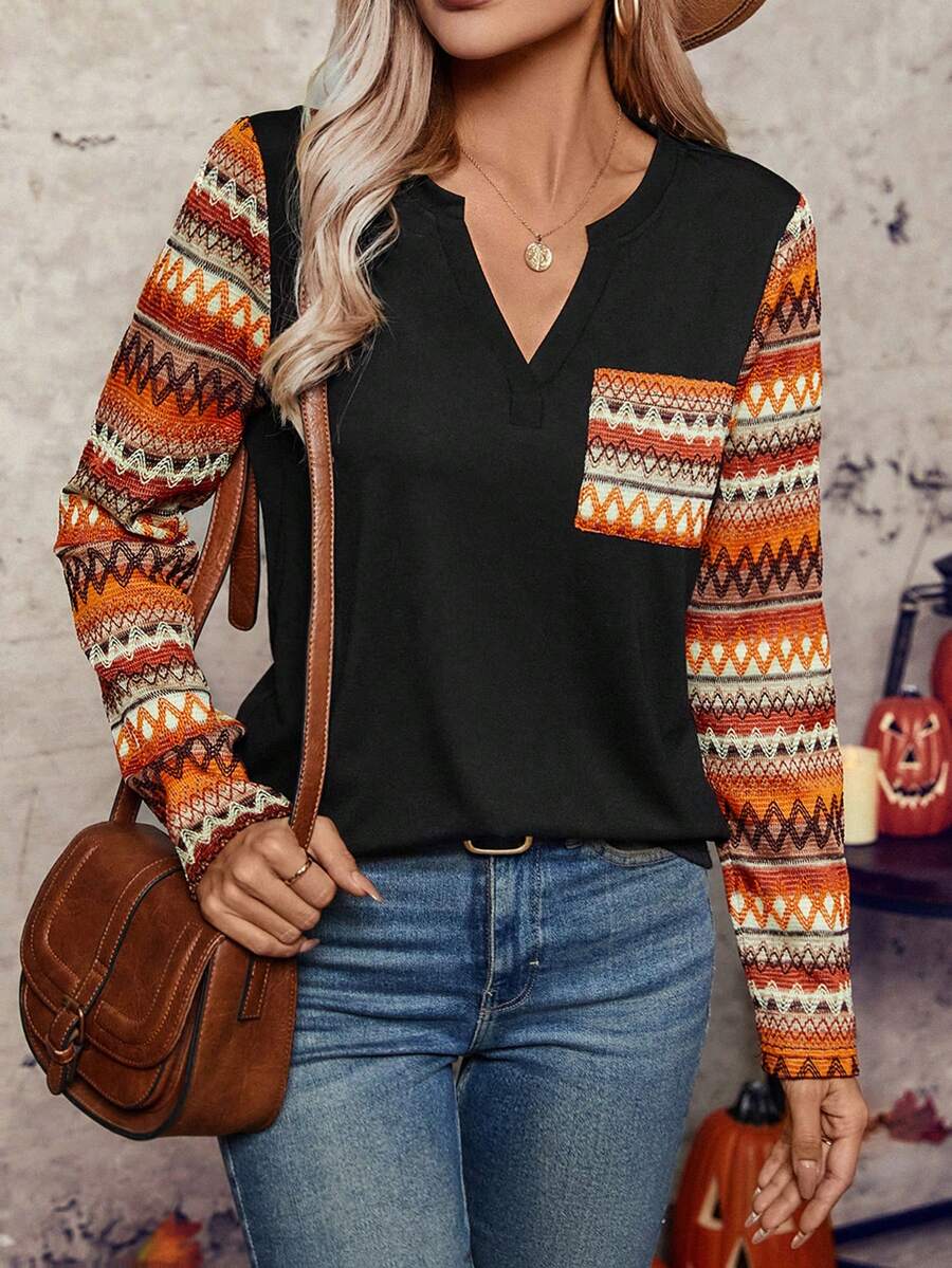 SHEIN LUNE Camiseta de manga larga casual para mujer - Multicolor - Ver 1
