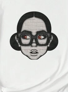 SHEIN Slayr 休闲图案印花落肩 T 恤，夏季图案 T 恤图案 T 恤女式上衣 - 白色 - 查看 6