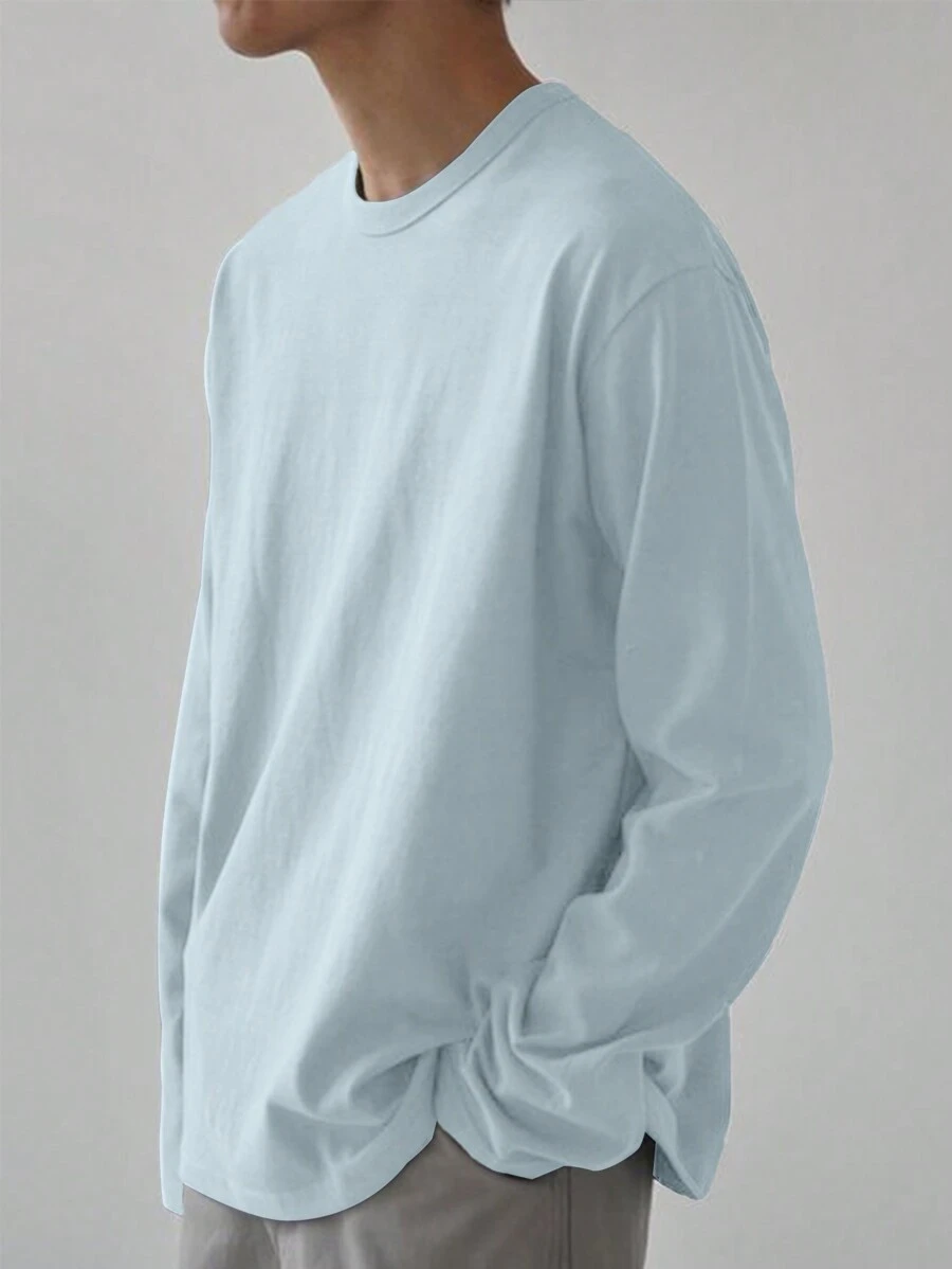 EURMUSE Men Solid Round Neck Tee - Baby Blue - View 1
