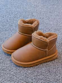 1 para dziecięcych butów śnieżnych, casualowe płaskie buty na platformie ze skóry zamszowej z podszewką zimowe botki dla dziewczynek i chłopców