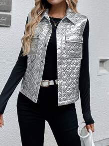 SHEIN LUNE Gilet veste mode avec poches utilitaires à motif cœur pour femmes, automne hiver