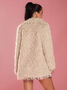 Glamine Chaqueta de mujer de manga larga y corte holgado con cuello de piel sintética en color caqui, abrigo femenino esponjoso y cálido.