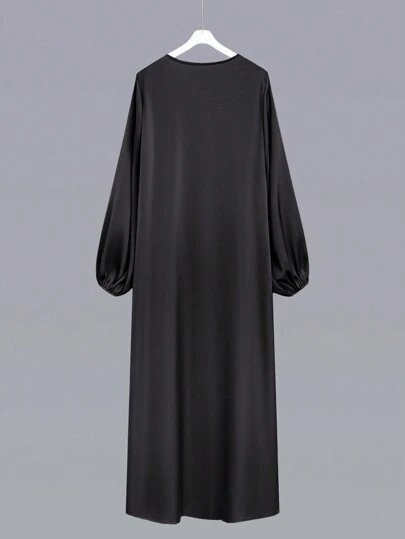 Al Najma Women Solid Color Lantern Sleeve Arabic Style Outerwear, Casual Maxi Abayas, For Casual Daily/Homewear