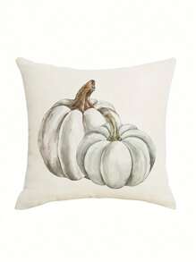 2/1 pieza Fundas de almohada de mezcla de lino lavables a máquina, funda de almohada con patrón simple de calabaza de acuarela de Acción de Gracias para decoración de otoño en porche, terraza, sofá, cojín, sala de estar y exterior (sin núcleo de almohada)