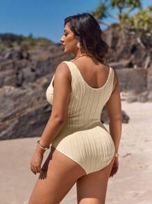 Swim Chiccia Bộ đồ bơi một mảnh thời trang bó sát cỡ lớn mùa hè - Màu be - Xem 2