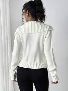 Chiquease Women's Casual Solid Color Double Breasted Cardigan, Autumn - Beige - View 2