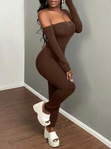 Slaydiva Mono gris oscuro casual con mangas descubiertas de los hombros-E - Marrón - Ver 1