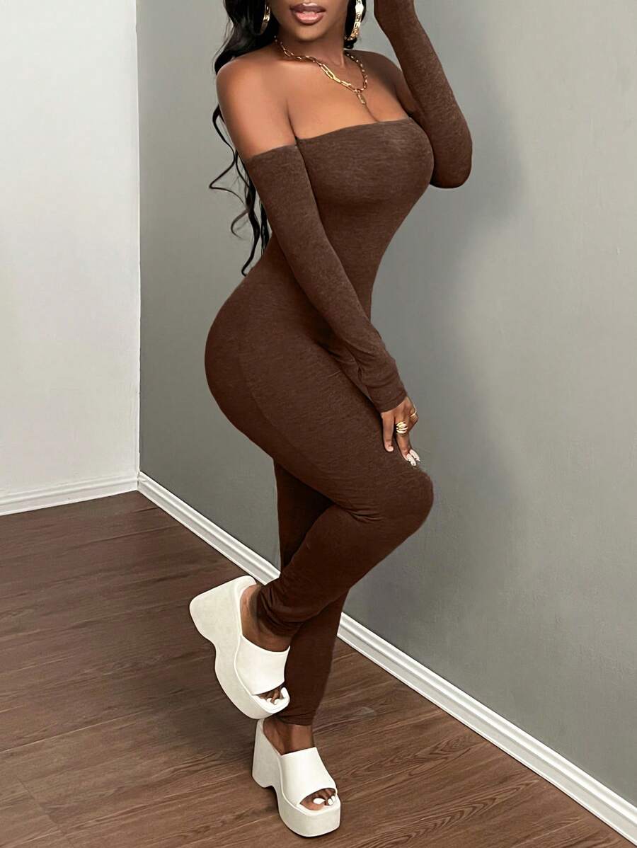 Slaydiva Mono gris oscuro casual con mangas descubiertas de los hombros-E - Marrón - Ver 1