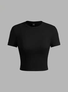 SHEIN EZwear 3 件套休闲简约圆领短袖短款修身 T 恤女士适合夏季 - 彩色 - 查看 10