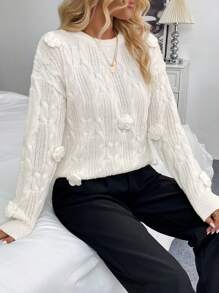 SHEIN Unity Women's Oversized Floral Embellished Dropped Shoulder Crew Neck Sweater For Autumn And Winter, Knit Pullover Fall - Apricot - View 6