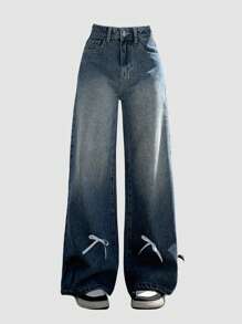 DAZY Quần denim nữ có nơ trang trí thông thường - Màu xanh lam - Xem 8