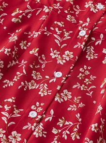 GlowEve 碎花纽扣前中长连衣裙，适合新年服装，长款女装 - 紅色 - 查看 4