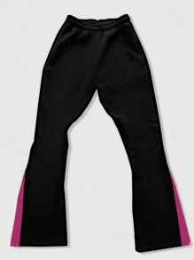 ROMWE MEN ROMWE Avant Men's Printed Patchwork Contrast Color Flared Sweatpants For Spring & Summer - Black - View 2