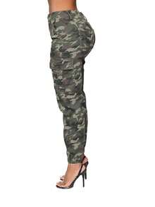 前扣口袋街头迷彩抽绳工装裤 - 軍綠色 - 查看 1