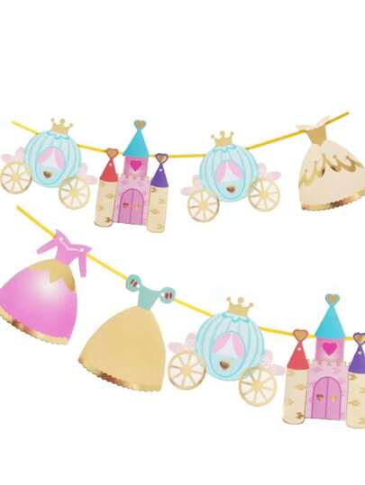 SHEIN Bronzing Decorated Pull Flag Castle Banner Pumpkin Car Princess Castle Hanging Flags And Flags Birthday Party Dress Up Flowers Valentine DAY, Valentines Wedding, Birthday Party Decorations Wedding Items Party Gifts